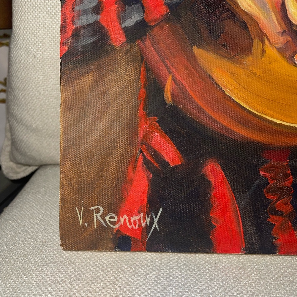 Authentic Valerie Renoux French Paintin of Golden Retriever with Lute Canvas Art - Picture 3 of 4